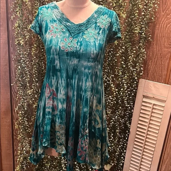 Teal Floral Women's Dress - Picture 1 of 5